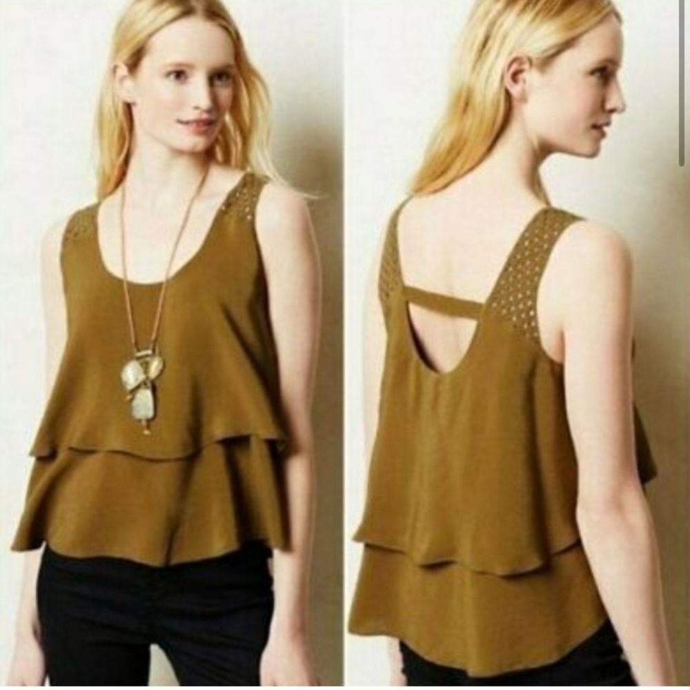 Anthropologie Olive Green Layered Tank Top - Picture 1 of 7